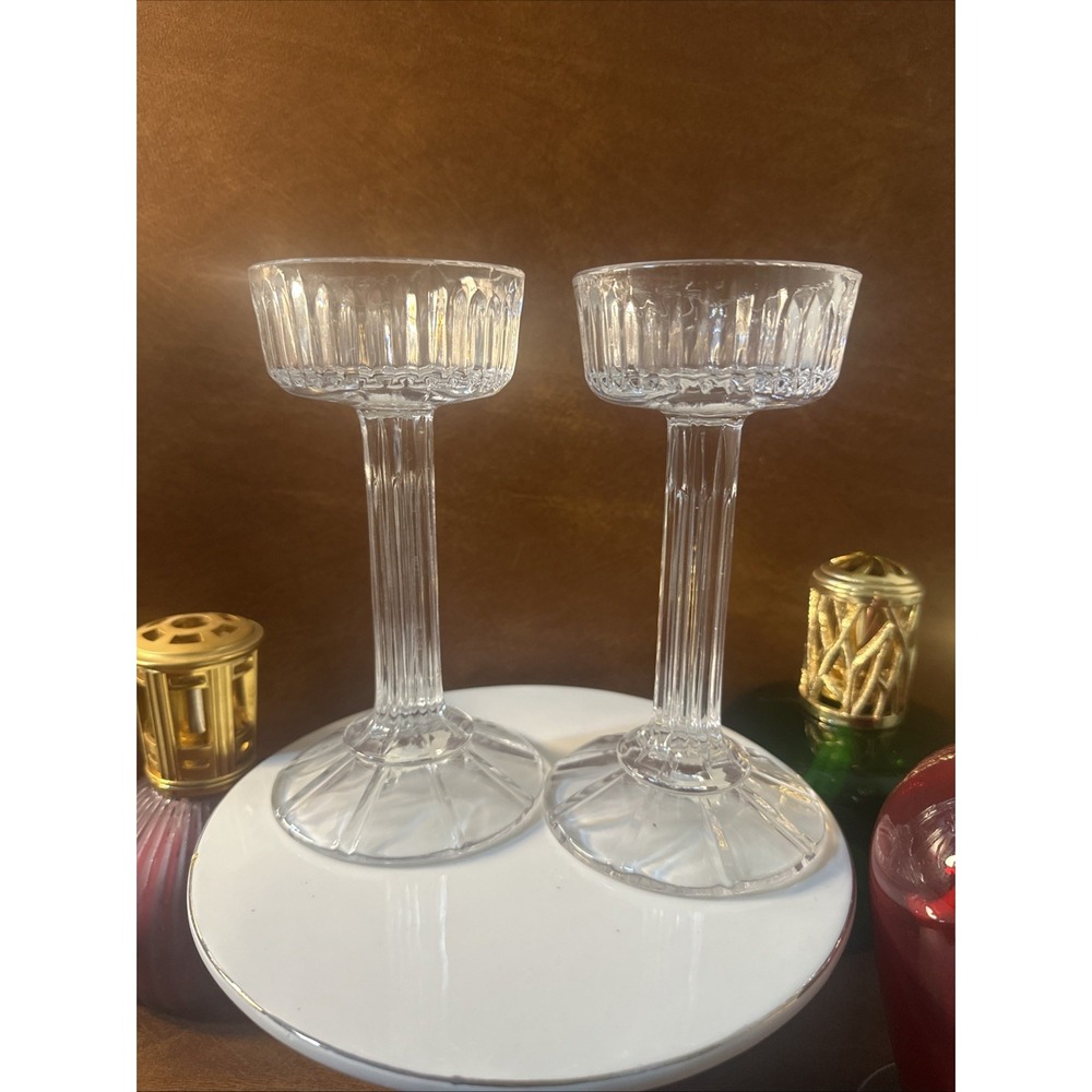 PAIR Shannon Crystal Pedestal Pillar Candle Holder Great Condition
